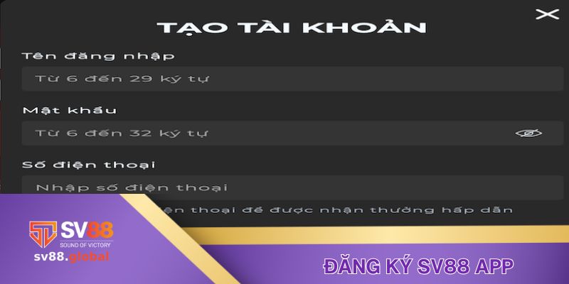 3 bước tạo tài khoản nhanh bằng ứng dụng SV88