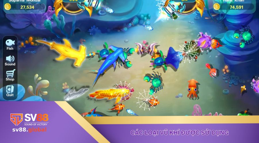 Các loại vũ khí được sử dụng trong phiên bản săn cá vui vẻ